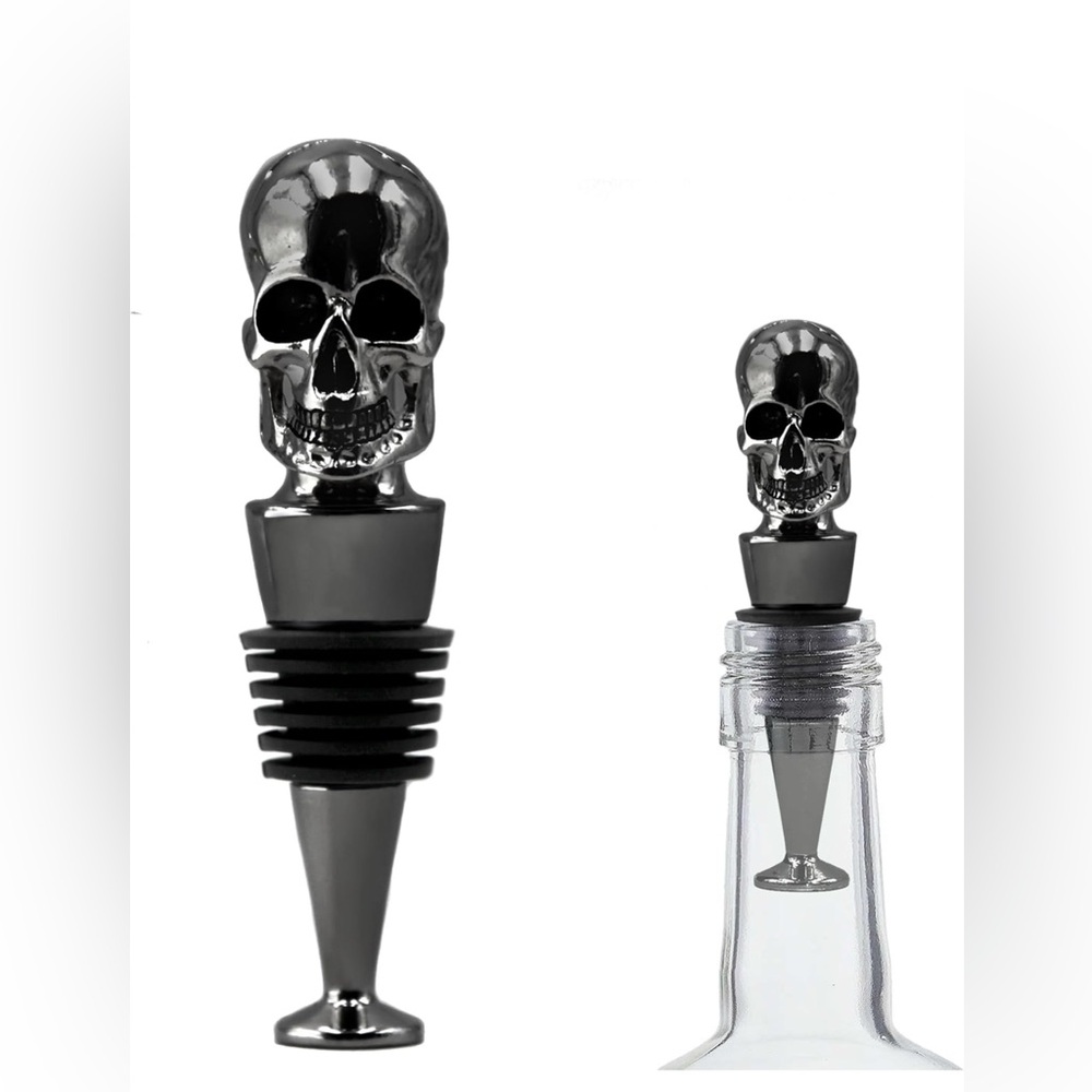 Homestia Skull Wine, Beverage Bottle Stopper, Stainless Steel with Silicone Seal